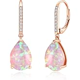 Leverback Opal Dangle Earrings 14k White Gold/Yellow Gold Plated Drop Earrings for Women Teardrop Earrings Elegant Jewelry Gifts