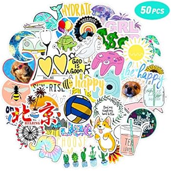 50 Pcs VSCO Vinyl Cute Cool Waterproof Stickers for Hydro Flask, Water Bottle and Laptop - Suitable for Kids, Girls, Teens, Women (C1)