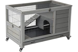 BIRASIL Rabbit Hutch Guinea Pig House Rabbit Cage for Small Animals 35.4"x20.87"x20.75"