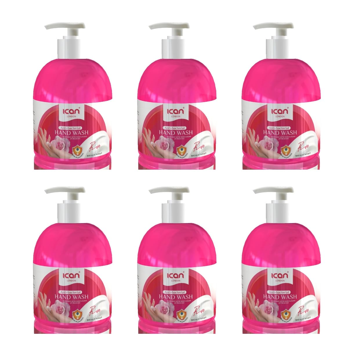 ican London Rose Anti-bacterial Hand Wash 6 x 500ml