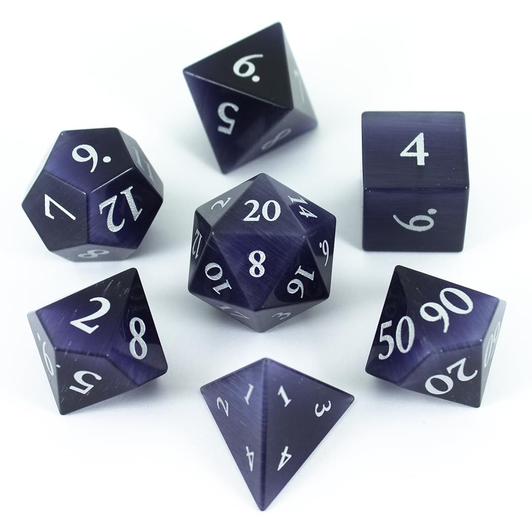 Paladin Roleplaying Stone DnD Dice - Purple Cats Eye - Full RPG Set — image 1