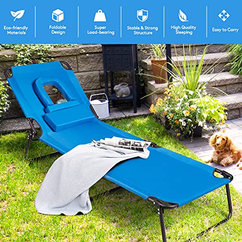 Giantex Beach Lounge Chair Chaise Lounge Chairs for Outside with Hole