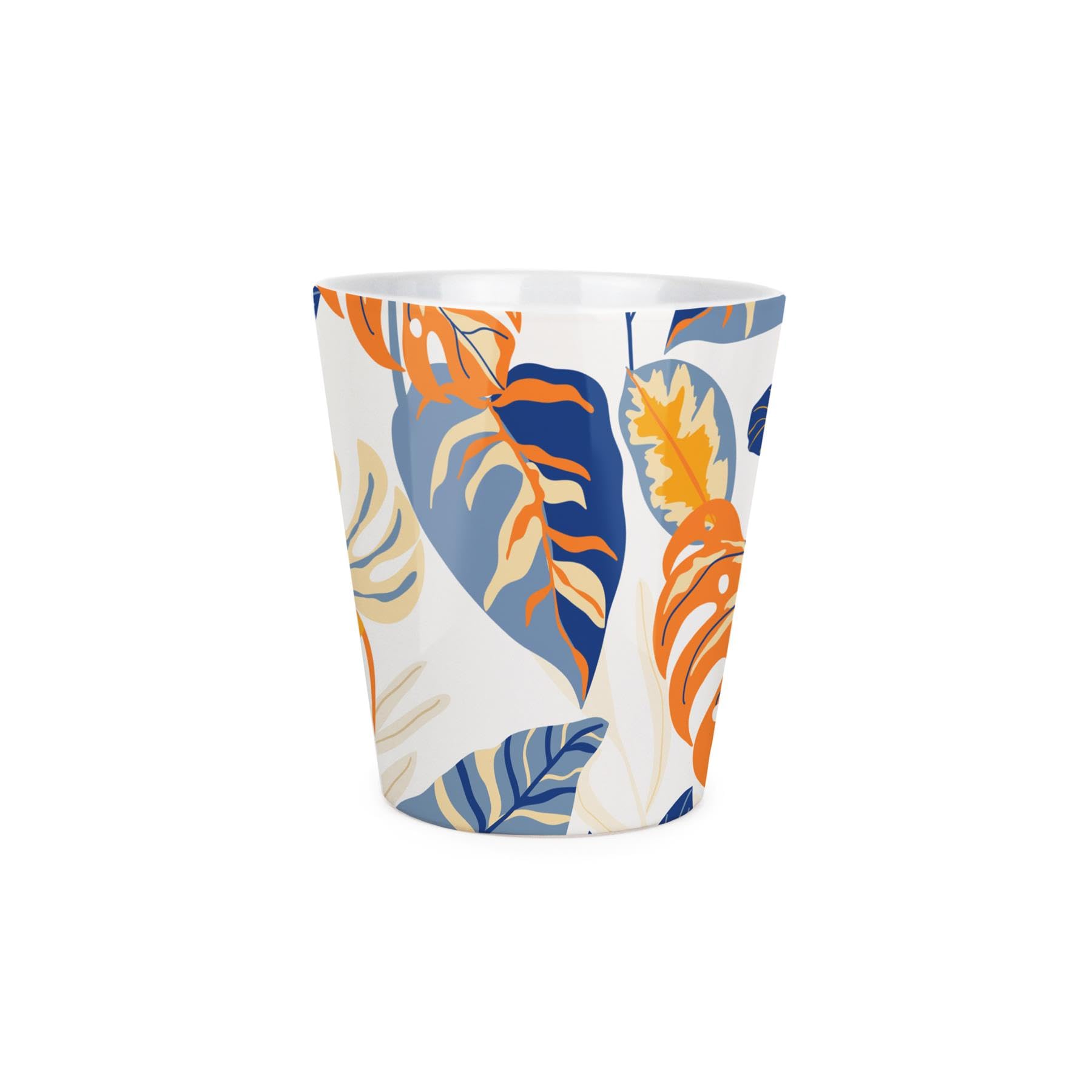 Purely Home Tropical Leaves Plant Pot - Blue & Orange Small Ceramic Indoor Plant Pot with Drainage Hole - Homeware Gift 9cm Diameter Flower Pot