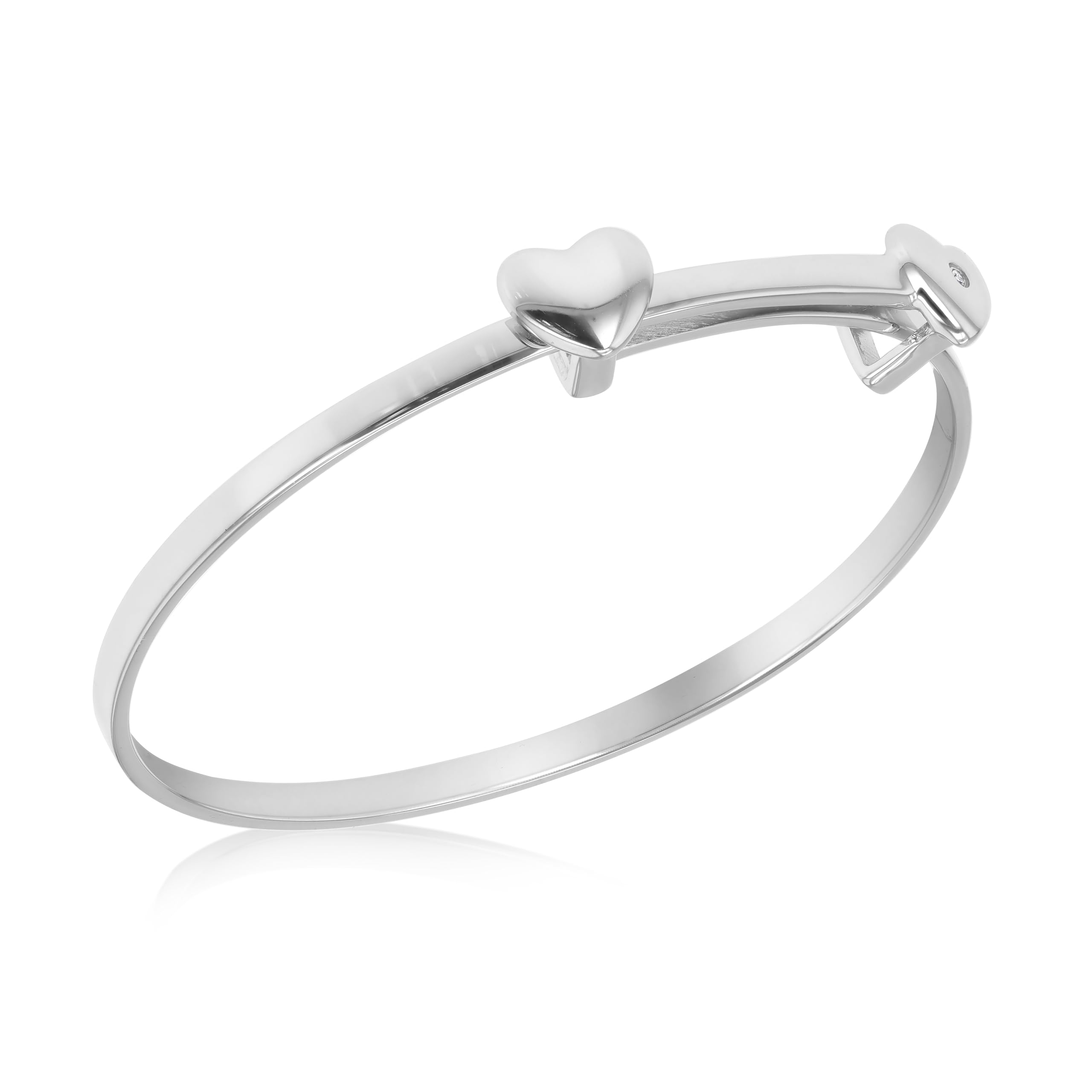 Tuscany Silver Children's Sterling Silver 1.5 mm Cubic Zirconia Double Heart Adjustable Bangle