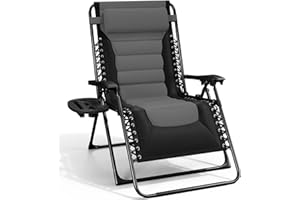 Nestl Outdoor Padded Zero Gravity Chair, Patio Lounge Chair Outdoor Recliner, Oversized Anti Gravity Lounger with Adjustable Headrest and Cup Holder, Foldable for Camping, Yard - Black/Grey