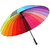 meizhouer 24k Color Rainbow Umbrella Fashion Long Handle Straight Anti-UV Sun/Rain Stick Umbrella Manual Big Parasol