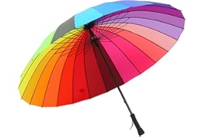 meizhouer 24k Color Rainbow Umbrella Fashion Long Handle Straight Anti-UV Sun/Rain Stick Umbrella Manual Big Parasol