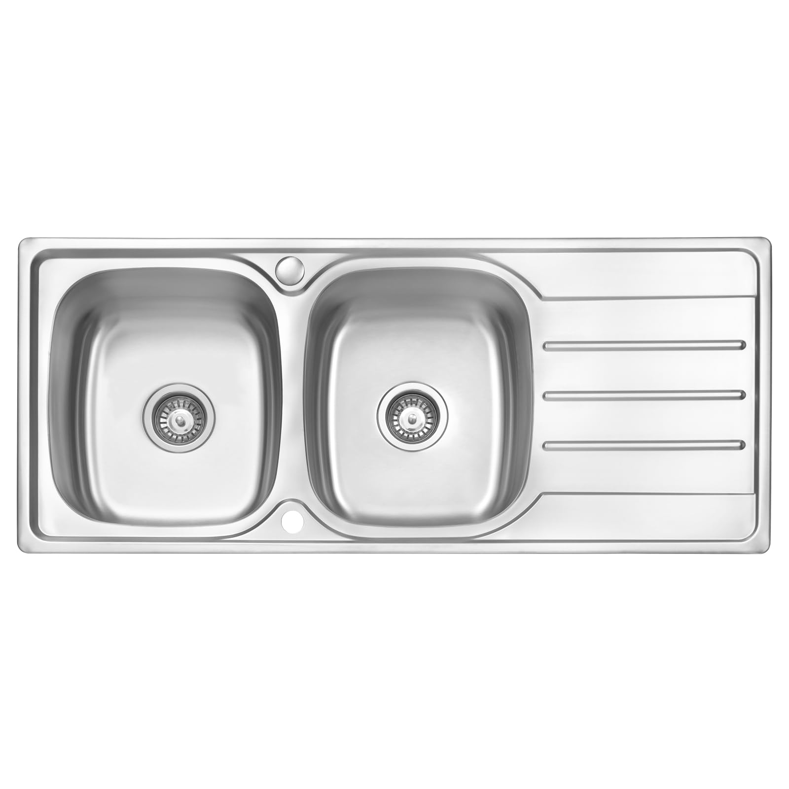 JASSFERRY 1160 x 500 mm Large Kitchen Sink Stainless Steel Matt Finish Inset Double Bowl Reversible Drainer with UK Standard Waste Strainer Pipe Kit
