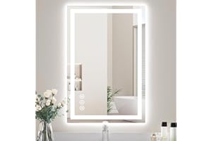 Rpoesx 16"x24" LED Bathroom Mirror with Light, Backlit & Front-lit, 3 Color, Anti-Fog, Lighted Mirror for Bathroom with Stepl