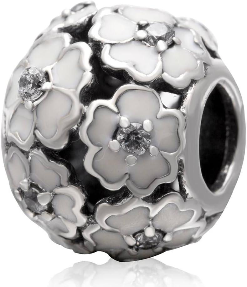 LuckybeadsThe Cherry Blossom Charm 925 Sterling Silver Flower Beads fit for DIY Charms Bracelets