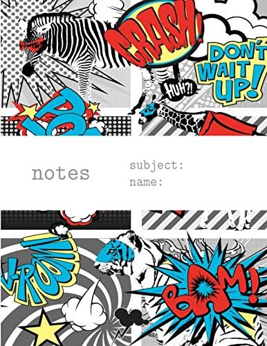 Notes: Notebook & Journal With Super Hero Animal Pop Art Comic Strip Cartoon Funny Kids Boys Girls Cool Fun Cute Pattern Paperback – 9 Feb 2019