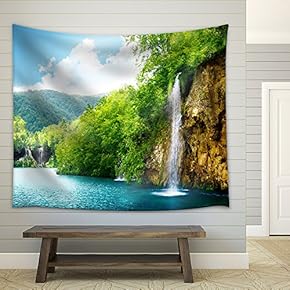 Waterfall in Deep Forest of Croatia - Fabric Wall Tapestry Home Decor - 51x60 inches