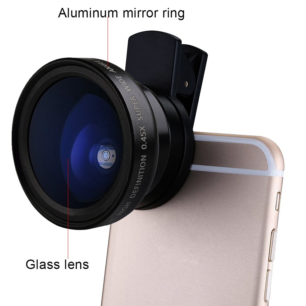 SEREE Wide Angle Macro Lens 0.45X 2-in-1 For Camcorder Camera Lens Kit Clip On Phone