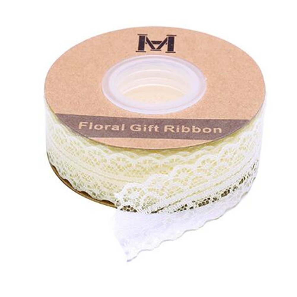 45 Meters Gems Patterned Lace Ribbon Roll Floral Lace Trim Webbing Fabric Embelishment Width 3cm for Jewelry Making DIY Craft Gift Wrapping Wedding Party Favours (Beige)