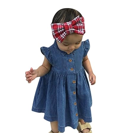 JYJM Süße Denim Baby Solide Festzug Blumen Kleider Ärmellos Tüllkleid Kleid Partykleid Babykleidung Cocktailkleid Kinderkleid