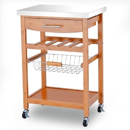 Amazon Com Bamboo Trolley Cart Kitchen Drawer Shelf Storage