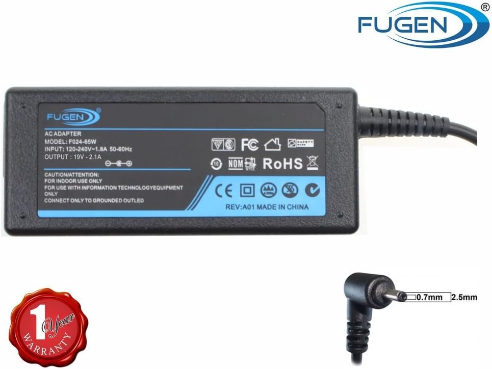 Fugen Laptop Adapter Charger 40w 19v 2.1a for Mini Asus EeePC 1001, 1001HA, 1001HA (Seashell), 1001HA-BLK011X, 1001HA-BLK058X
