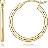 worfey 14K Gold Hoop Earrings for Women 14K Gold Earrings for Women Hoop Earring for Womens Shiny Smooth Hoops Earring for Womens Hoops 12/14/16/18/20/25/30/35/40/45/50/60/70mm