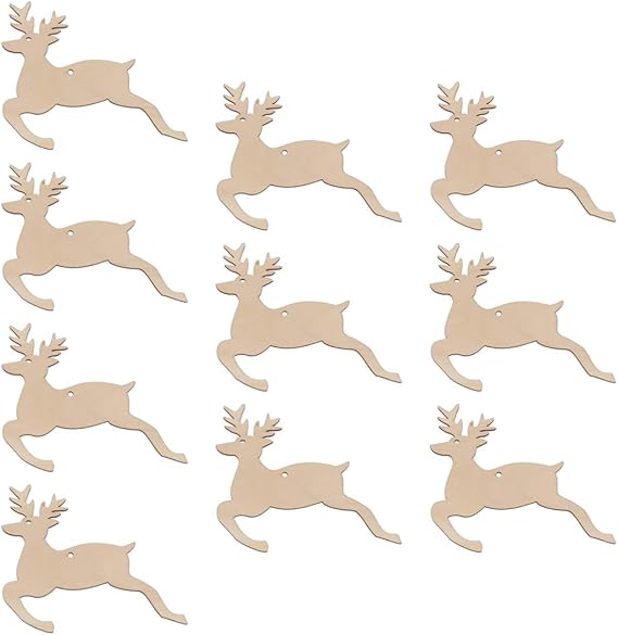 Milisten - 10 piezas de rodajas de madera no acabadas con renos
