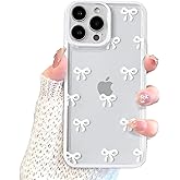 EYZUTAK Case for iPhone 13 Pro Max, Clear Cute Ribbon Bowknot Pattern Aesthetic Transparent Phone Case Raised Camera Protection Stylish Slim Soft Durable TPU Protective Cover for Women Girls - White