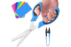 Makasla Pinking Shears Scissors for Fabric, Craft Scissors Decorative Edge, Zig Zag Scissors with Serrated Cutting Edge, Professional Sewing Pinking Shear for Fabric/Leather/Paper Craft (Blue)