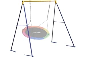 Hishine Swing Stand for Porch Outdoor Heavy Duty Swing Frame, Full Steel Metal Frame with 4 Ground Pegs, 71" Height Holds Up to 550lbs (Swing NOT Included)