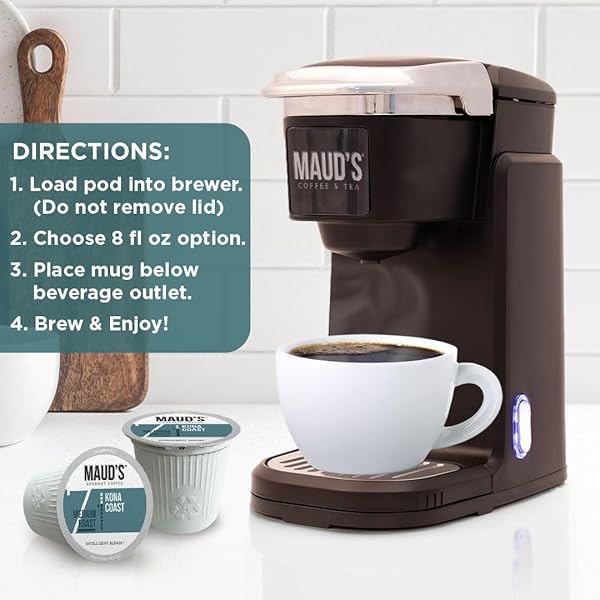 MAUD’S KONA COFFEE PODS, 50CT, MEDIUM ROAST COFFEE IN SINGLE SERVE PODS – 100% ARABICA COFFEE, COMPATIBLE WITH KEURIG K CUPS MAKER