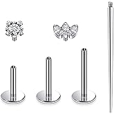 Ruifan Titanium Flat Back Lip Rings Internally Threaded Earrings Studs Nose Rings 16G Opal CZ Tragus Cartilage Lobe Rook Helix Conch Labret Medusa Piercing Jewelry for Women Men W Piercing Taper Set