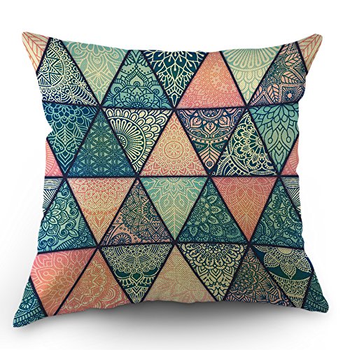 Moslion Mandala Throw Pillow Cover Aztec Bohemian Triangle Mandala Pattern Cotton Linen Canvas Decorative Pillow Case 18 x 18 Inch Square Cushion Cover Happy Father's Day Sofa Bedroom Men Women