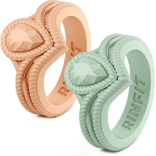 Silicone Wedding Ring for Women by Rinfit Rings - 2 Pack & Singles. Designed & Soft Women's Wedding Bands. Silicone Rubber. U.S. Design Patent Pending. Size 4-10