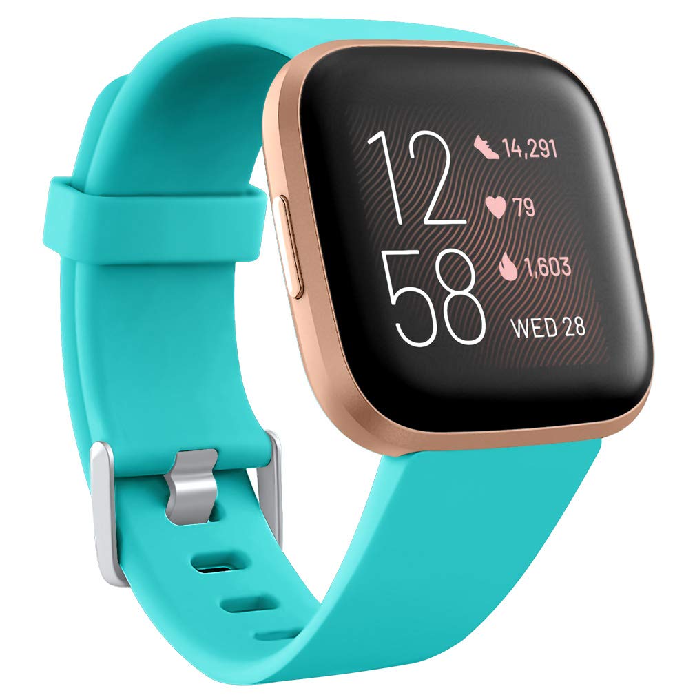 Wepro Compatible with Fitbit Versa Strap/Fitbit Versa 2 Strap - Smooth Silicone Classic Replacement Wristband Straps for Fitbit Versa/Versa Lite/Versa 2, Small Teal
