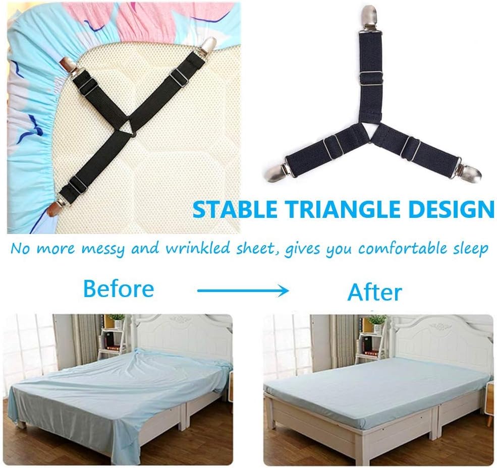 Ultrashang Sheet Straps Clip Triangle: 2-Set Elastic Fitted Bedding Sheet Fasteners Holder Suspenders for Bed Band Crib Mattress Pad Corner Gripper Bedsheet Keeper: Home & Kitchen