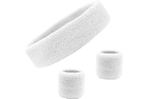 Kenz Laurenz Sweatband Set Cotton Sports Headband Terry Cloth Wristband Moisture Wicking Sweat Absorbing Head Band Athletic Exercise Basketball Wrist Sweatbands and Headbands