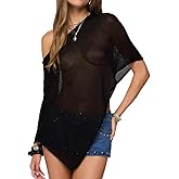 Women Knit Poncho Tops Lightweight Sheer Shrug Shawl See Through Cover Up Mesh Sweater Pullover Top