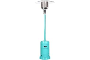 Fire Sense 61130 All Seasons Patio Heater With Wheels 46,000 BTU Output Electronic Ignition System Portable Outdoor Propane Heater Patio Heater - Aqua Blue