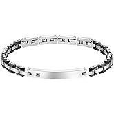 Feifuli Mens Bracelet Black Silver, Stainless Steel Bracelets for Men, Fashion and Charm Chain Bracelet for Husband Father Boyfriend Mens Link Bracelet for Christmas, Valentine's Day, Father's Day