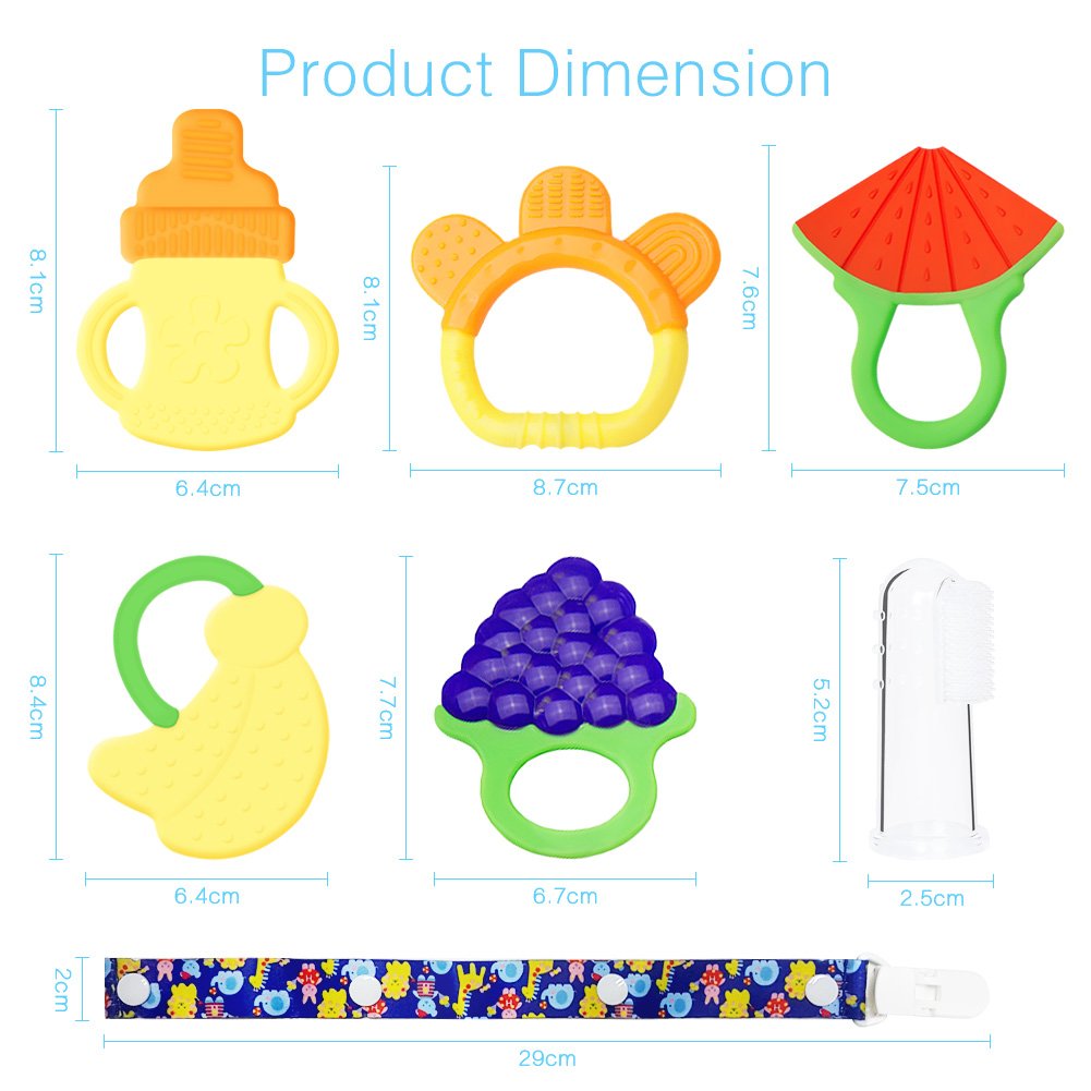 Amteker Massaggiagengive Refrigerante di Frutta, Bambini Dentizione Giocattolo, Baby Spazzolino da denti e Clip per Ciuccio da 3 a 12 Mesi Baby, Infant, Newborn