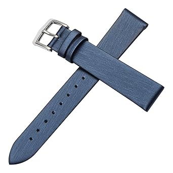 14mm Blue High-end Womens Satin Grain Genuine Leather Replacement Watch Strap Band Semi-Matt Finish