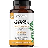 AROMAVITA Vegan Wild Oregano Oil Capsules Organic, 86-90% Carvacrol - 10000 mg Oil of Oregano per Softgel - Immune and Digestive Support, Natural Antioxidant, Vegan, Non GMO, 120 Capsules