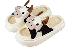 XIXITIAO Cow Slippers,House Slippers For Women/Men Indoor,Cute Slippers Cartoon Animal Womens Mens House Shoes Cotton Linen Comfortable Bedroom Kawaii Cloud Slides