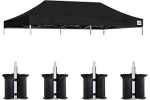 Eurmax USA 10x20 Pop Up Canopy Replacement Canopy Tent Top Cover, Instant Ez Canopy Top Cover ONLY, Choose 30 Colors,Bonus 4PC Pack Canopy Weight Bag (10x20, Black)