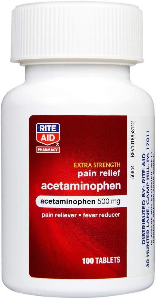Rite Aid Extra Strength Acetaminophen Easy Tabs Tablets, 500 mg - 100 Count | Pain Reliever & Fever Reducer | Migraine Relief Products | Joint Pain Relief | Muscle Pain Relief | Menstrual Pain Relief: Health & Personal Care