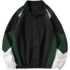 Men's Zip Up Varsity Jacket Color Block Windbreaker Jackets Long Sleeve Coats Streetwear