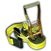 Everest - S1022 Premium Ratchet Tie Down 1 PK 2 IN. X 27 FT 3333 LBS. Working Load 10000 LBS. Break Strength Flat-Hook Cargo Straps - Moving Appliances and Equipment - Vibrant Everest Yellow