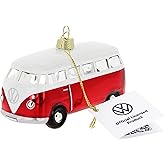 BRISA VW Collection - Volkswagen T1 Bulli Bus Glass Christmas Decoration & Decoration in Gift Box (1:40 Scale) (Red)