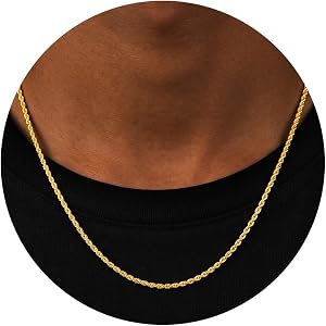 DAINTYLS S925 Sterling Silver Chain for Men - 18K Gold Plated Twisted Rope Chain 3mm Chains Necklace Gift for Men 18/20/22/24