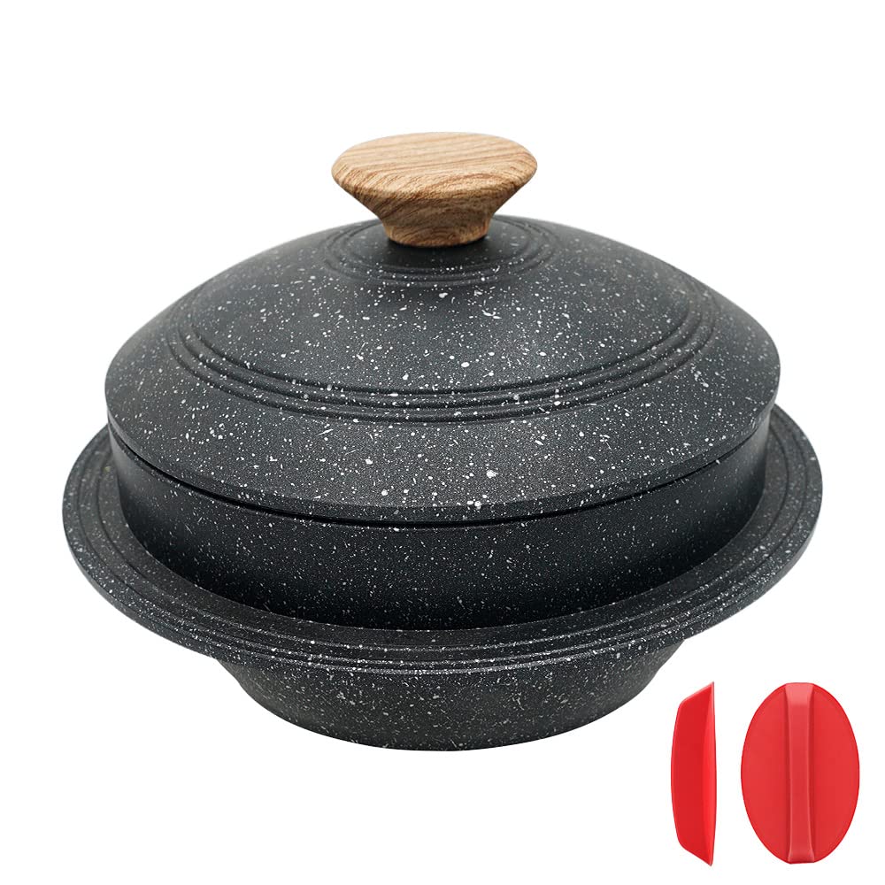Photo 1 of Bobikuke Cast Aluminum Pot with Lid, 7.9 in Non-Stick Casserole Dish Korean Stone Bowl Induction Compatible, Black