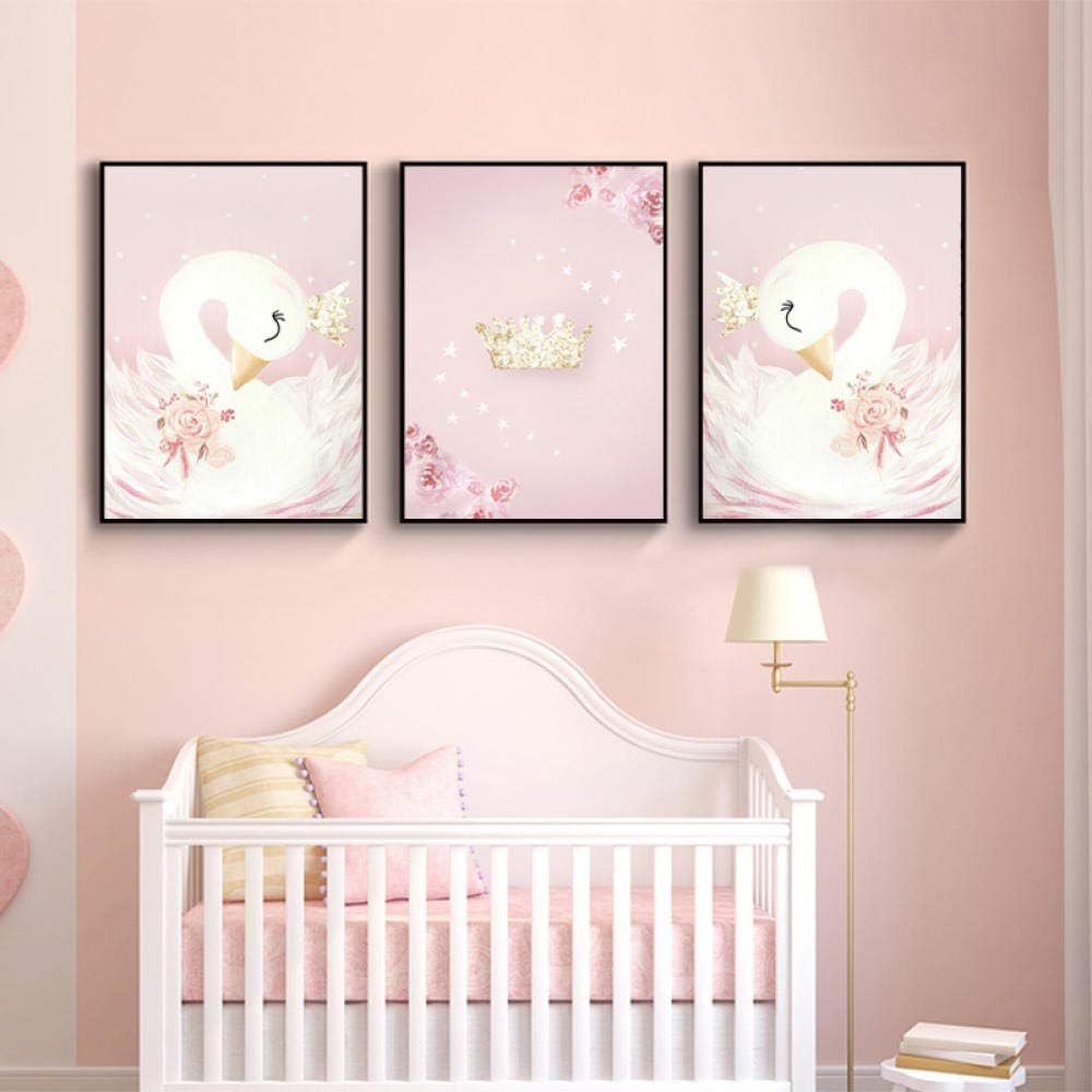 Cuisine Et Maison Decoration De La Maison Sans Cadre Vvsun Bebe Fille Pepiniere Wall Art Toile Peinture Rose Cygne Affiches De Bande Dessinee Nordique Enfants Decoration Photos Enfants Chambre Decor 30x40 Cm X