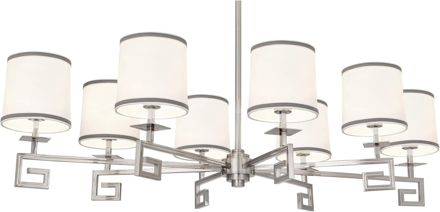Robert Abbey S444 Jonathan Adler Mykonos - Eight Light Chandelier, Polished Nickel Finish with Fondine Fabric/Smoke Gray Shade