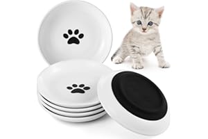 Dorakitten Ceramic Cat Bowls 6 Packs, No Whisker Fatigue Wide Shallow Cat Dishes with Non-Slip Silicone Bottom, Pet Cat Food Water Plates Bowls, 5.9 Inches Diameter